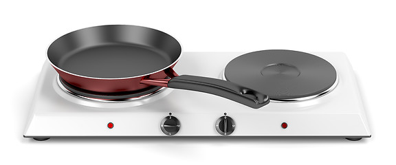 Image showing Double hot plate and frying pan