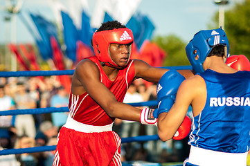 Image showing A boxing match between Alayn Limonta (Havana, Cuba) and Mamedov Gabil (Orenburg, Russia)