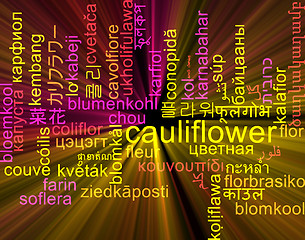 Image showing Cauliflower multilanguage wordcloud background concept glowing