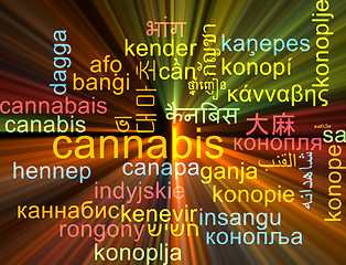 Image showing Cannabis multilanguage wordcloud background concept glowing