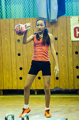 Image showing The girl in the kettlebell sport