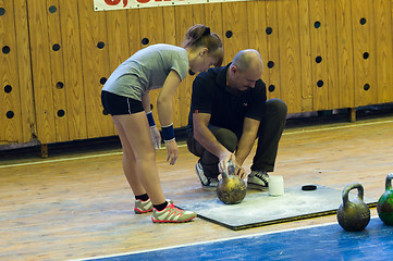 Image showing The girl in the kettlebell sport