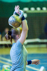 Image showing The girl in the kettlebell sport