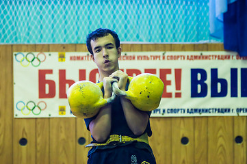 Image showing The boy in the kettlebell sport