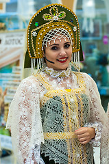 Image showing The girl in the Orenburg downy shawl;