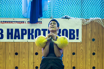 Image showing The boy in the kettlebell sport