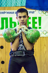 Image showing The boy in the kettlebell sport