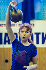 Image showing The girl in the kettlebell sport