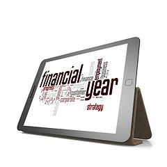 Image showing Financial year word cloud on tablet