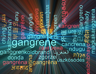 Image showing Gangrene multilanguage wordcloud background concept glowing