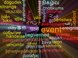 Image showing Event multilanguage wordcloud background concept glowing