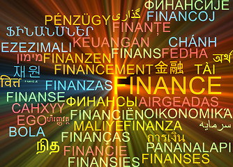 Image showing Finance multilanguage wordcloud background concept glowing