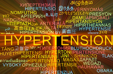 Image showing Hypertension multilanguage wordcloud background concept glowing