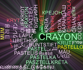 Image showing Crayon multilanguage wordcloud background concept glowing