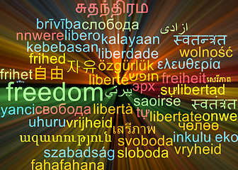 Image showing Freedom multilanguage wordcloud background concept glowing