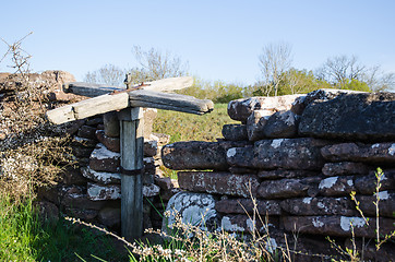 Image showing Old wooden turnstile