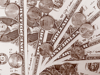 Image showing Retro look Dollar coins and notes