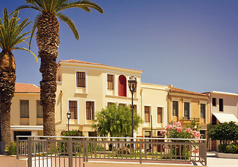 Image showing Building on the square of the Spa town, the island of Crete.