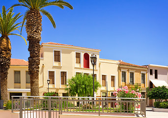 Image showing Building on the square of the Spa town, the island of Crete.