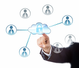 Image showing Touching A Locked Cloud Linked To Office Workers