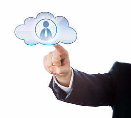 Image showing Finger Touching Office Worker Icon In The Cloud
