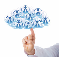 Image showing Finger Touching Cloud Of Many Office Worker Icons