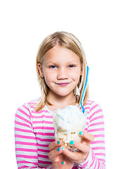 Image showing Girl holding ice cream dessert