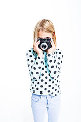 Image showing Girl with an old camera