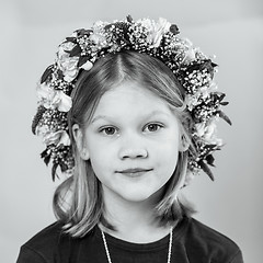 Image showing Portrait of a little girl with garland