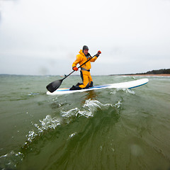 Image showing Woman stand up paddle boarding