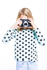 Image showing Girl with an old camera