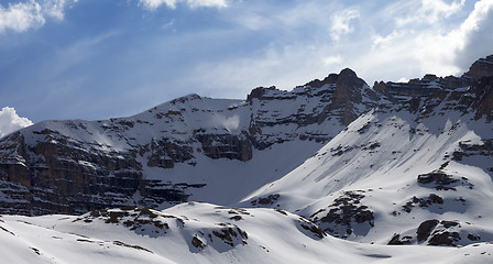 Image showing Panoramic view on snowy rocks