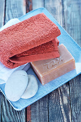 Image showing soap, stones and towels 