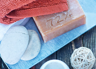 Image showing soap, stones and towels 