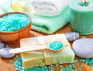 Image showing sea salt and soap