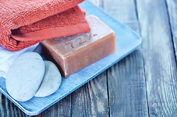 Image showing soap, stones and towels 