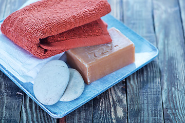 Image showing soap, stones and towels 