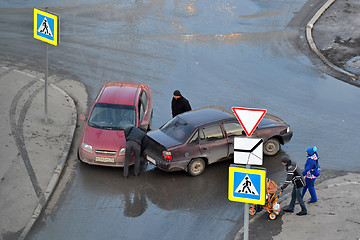 Image showing crash of passenger cars on the road in Tyumen, Russia.