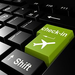 Image showing Online check in flight on green keyboard