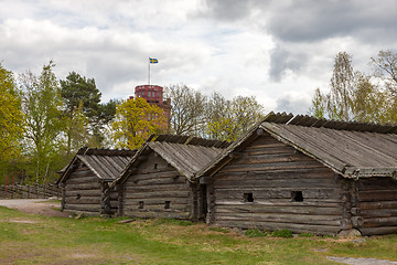 Image showing typical swedish  wooden houses - farmhouse yard, stockholm