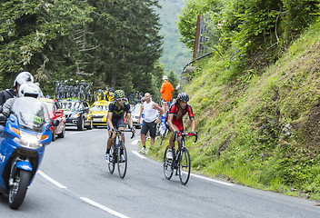 Image showing Two Cyclists on Col du Tourmalet - Tour de France 2014