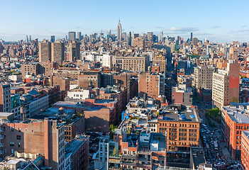 Image showing New York City Manhattan skyline aerial view with street and skyscrapers 