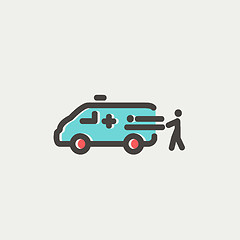 Image showing Man and ambulance car thin line icon