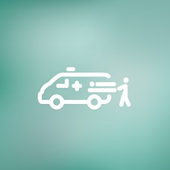 Image showing Man and ambulance car thin line icon