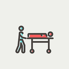 Image showing Man pushing the stretcher with sick person thin line icon