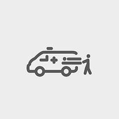 Image showing Man and ambulance car thin line icon