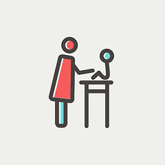 Image showing Mother taking care of her baby sitting on high chair thin line icon