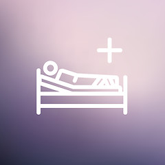 Image showing Patient is lying on medical bed thin line icon