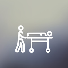 Image showing Man pushing the stretcher with sick person thin line icon