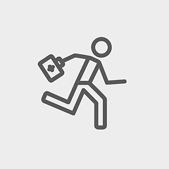 Image showing Paramedic running with first aid kit thin line icon